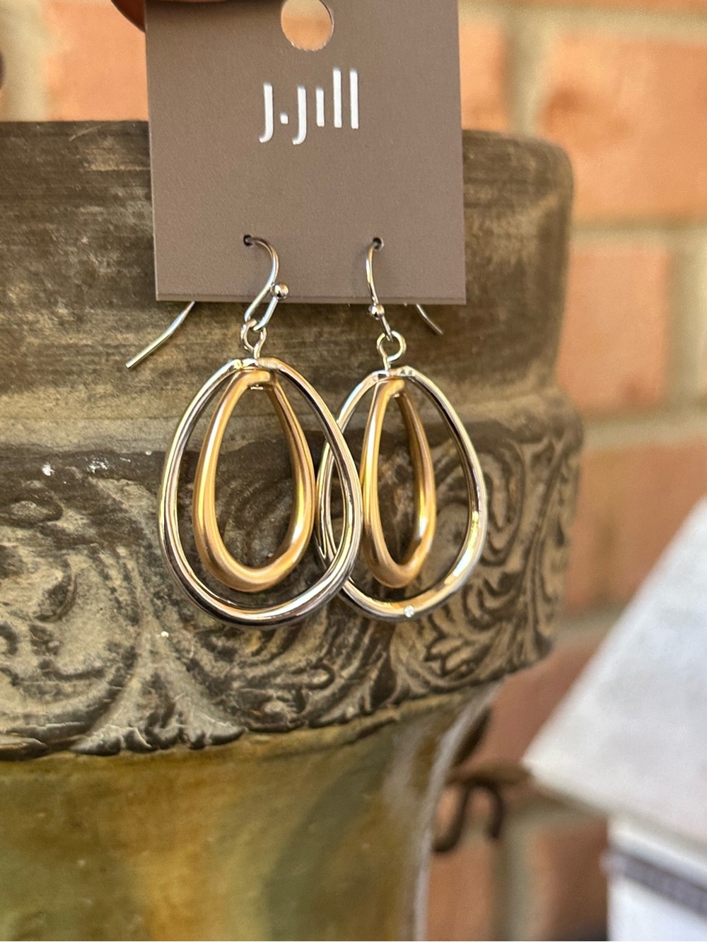 J.Jill two-tone mixed-metal double-oval or teardrop dangle earrings